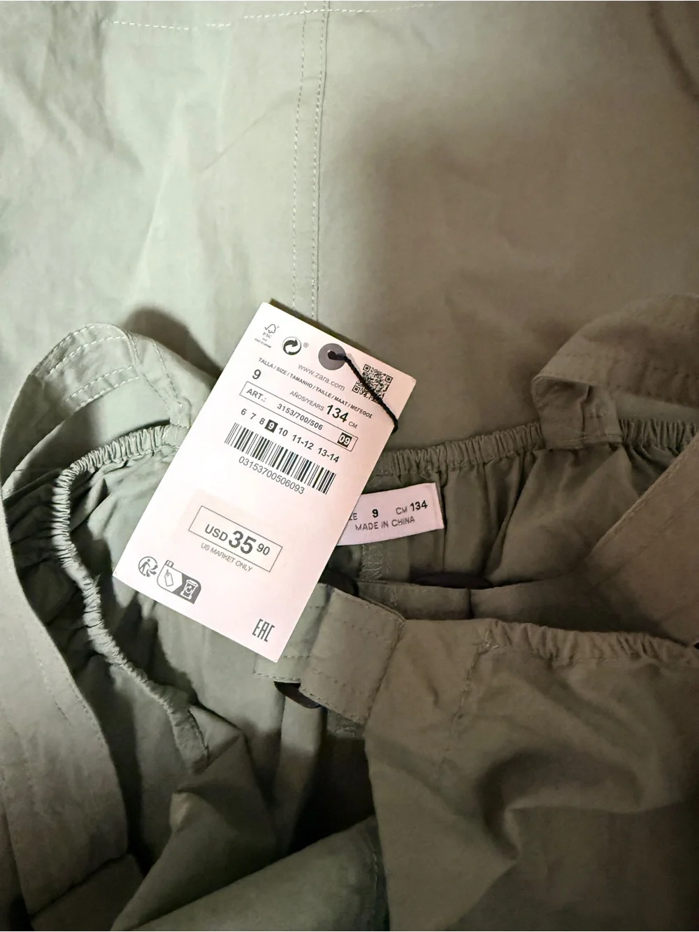 NWT Zara Girls Utility Cargo Pocket A-line Pinafore Green Dress w Pockets Size 9 - Picture 5 of 5